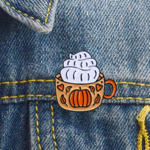 Image of Pumpkin Cup Enamel Pin Cute Pumpkin Enamel Pins with Safety Backing Cartoon Pumpkin Cup Charms Accessories Pumpkin Stuff Gift Jewelry Backpack Lapel Brooches for Women