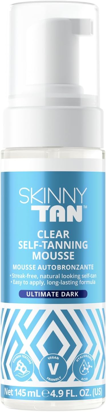 Skinny Tan Clear Self-Tanning Mousse - Self Tanner with Hyaluronic Acid and Aloe Vera - Fast Drying Provides Gorgeous Glow - Ultimate Dark - 4.9 oz