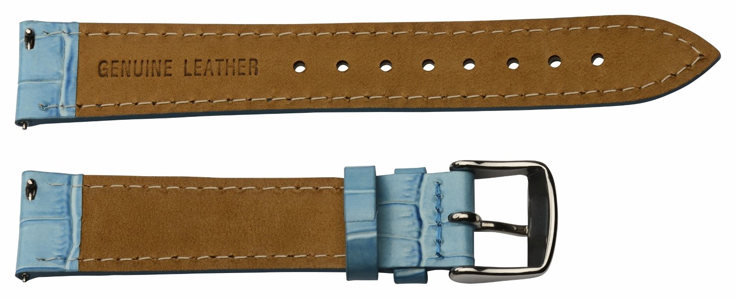Clockwork Synergy - 2 Piece Ss Leather Classic Croco Grain Interchangeable Replacement Watch Band Strap 13mm - Solid Sky Blue - Men Women