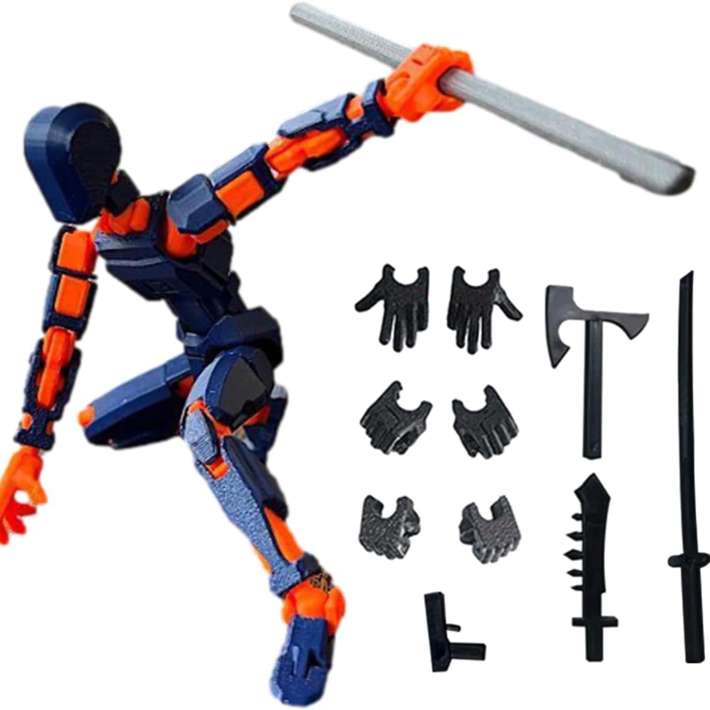 3D Printed Jointed Movable Robot Dummy13, Action Figures Desk Decoration, Full Body Mechanical Doll for Toys Game Gifts (Color : Orange Blue)