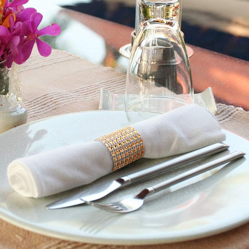 Rhinestone Napkin Rings Napkin Mesh Wedding Adornment, Napkin Holder for Banquet Birthday Wedding Party (Rose 60 Pcs)
