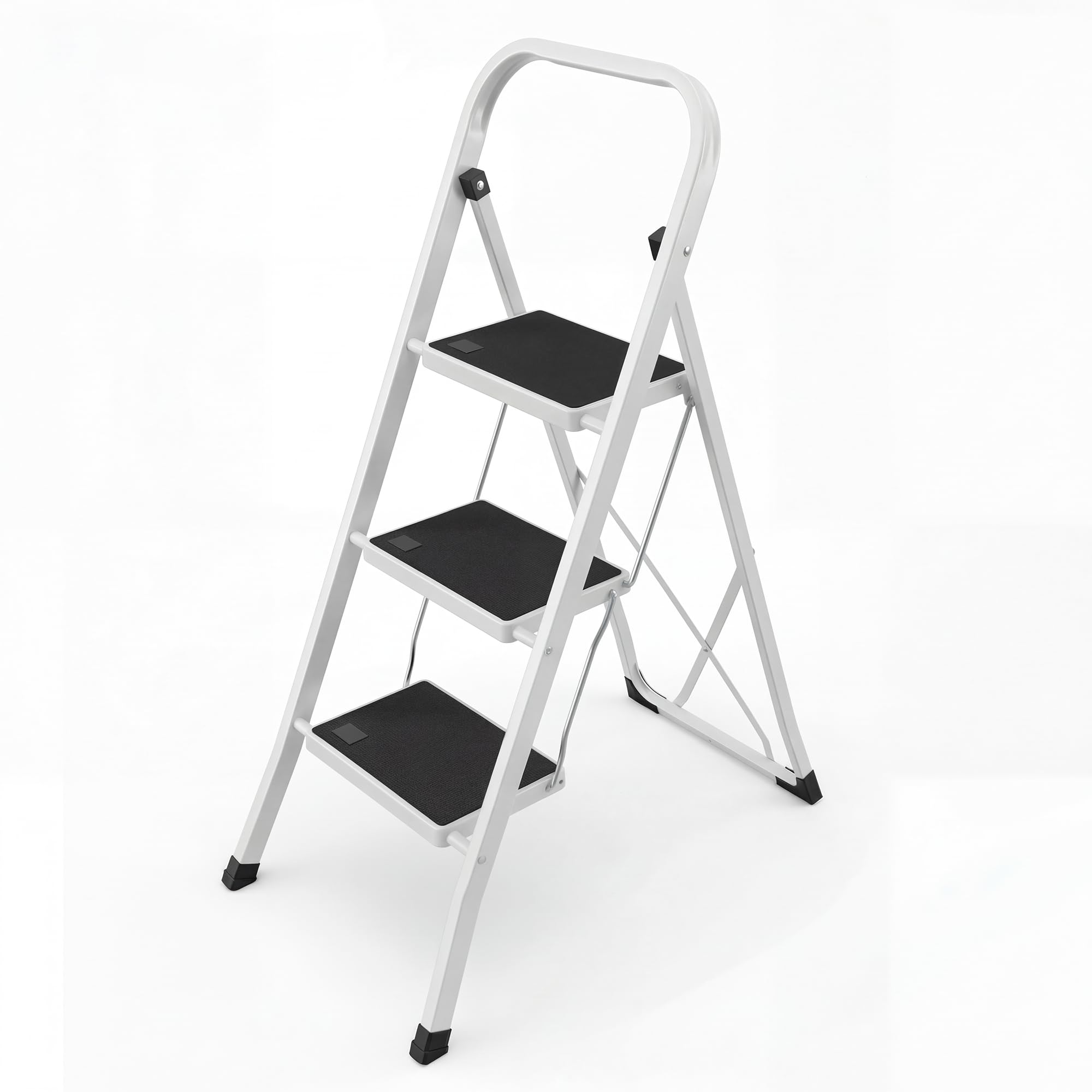 Escalera plegable de acero de 3 peldaños para evitar caídas y optimizar espacio en casa
