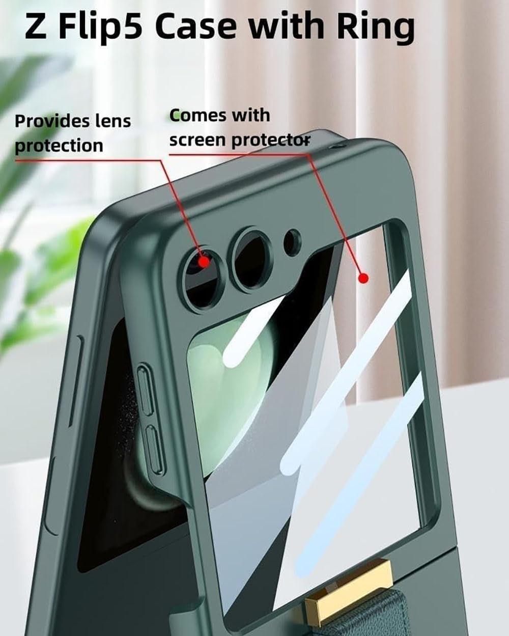 Custodia per Samsung Galaxy Z Flip5 5G con anello, Z Flip5 Cover con Z Ring e pellicola per piccolo schermo HD, custodia protettiva all-inclusive di grado militare con supporto ad anello elettrolitico