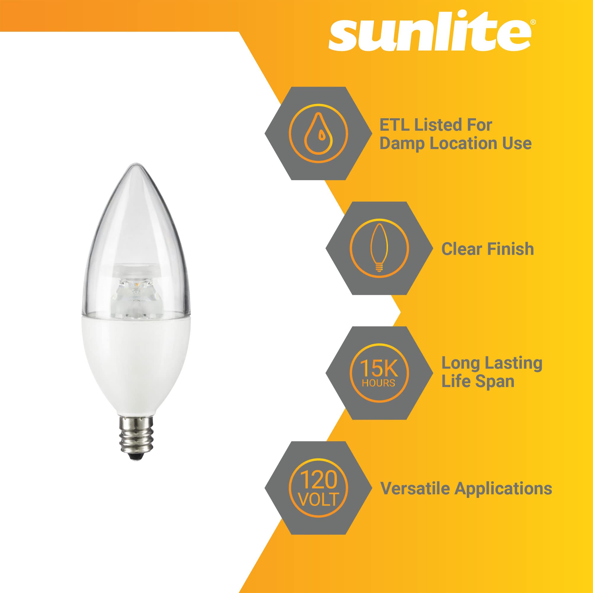 Sunlite LED B11 Clear Torpedo Tip Chandelier Light Bulb 4 5 Watts 40W Equivalent 300 Lumens Candelabra E12 — view 3