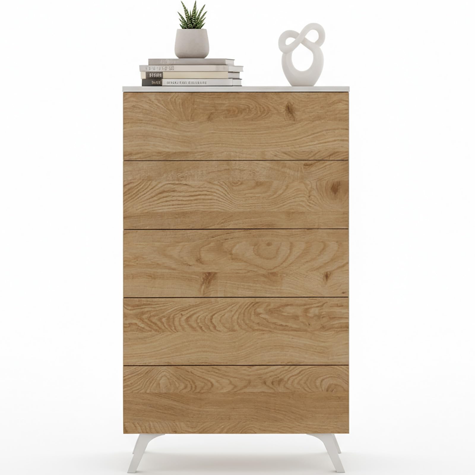 amuéblate Online - Sinfonier con 5 Cajones, Cómoda, Modelo Lotus, Práctico y Funcional, Acabado en Colores Andersen Pino-Roble, Medidas: 60 cm (Ancho) x 118,5 cm (Alto) x 37,8 cm (Fondo)
