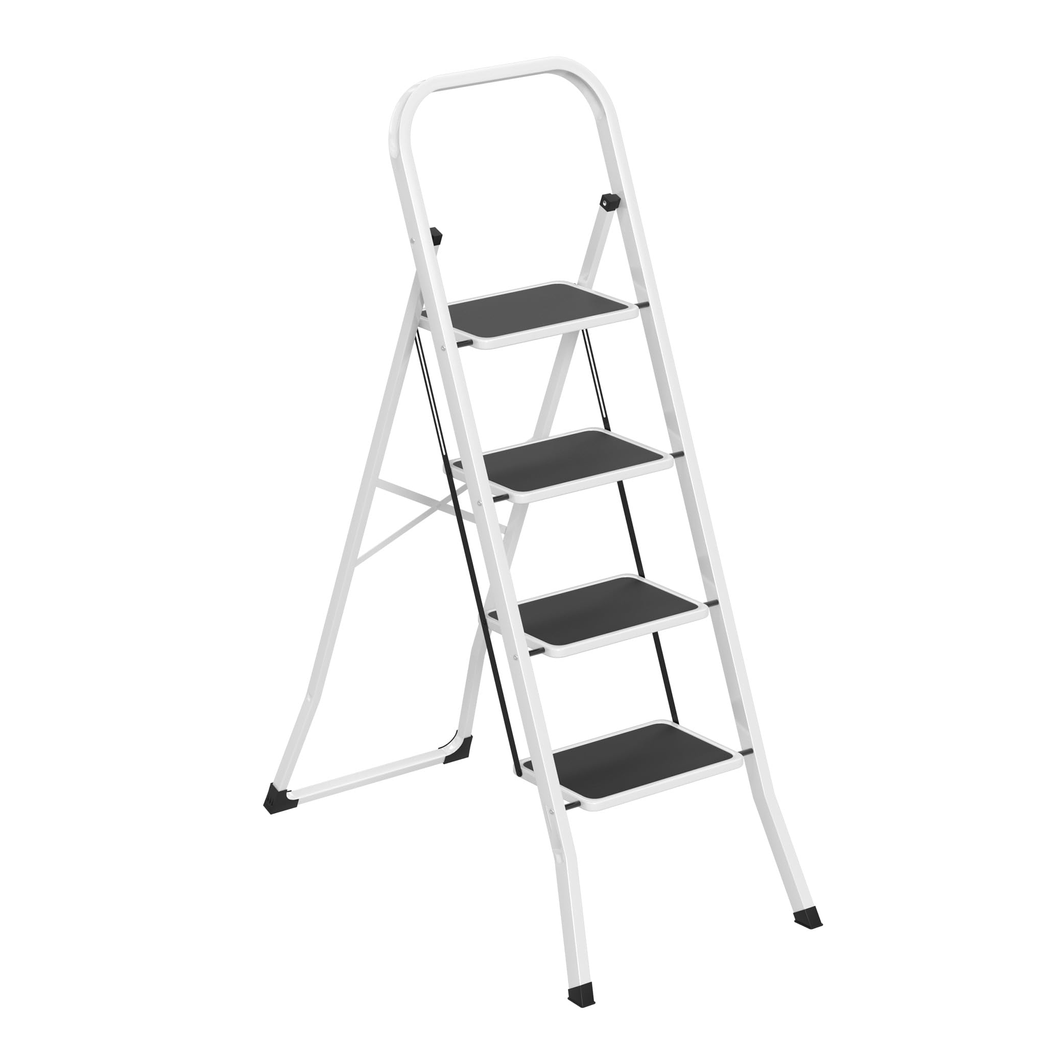 Aufun Escalera plegable de 4 peldaños de acero de aleación con pedales antideslizantes de solo 5 cm de grosor, soporta hasta 150 kg, no requiere montaje, para cocina, garaje y oficina