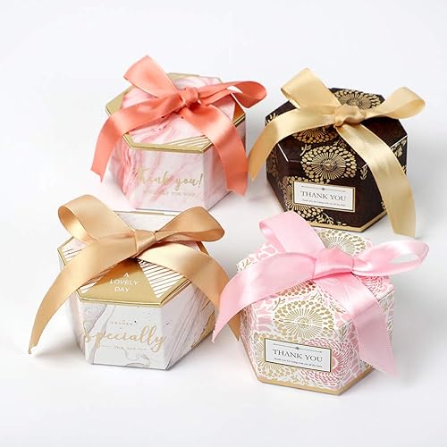 Miniatura 5 de 100 cajas de dulces hexagonales con cinta, cajas de baby shower, regalos de fiesta de boda, caja de embalaje de chocolate, bolsas de papel para