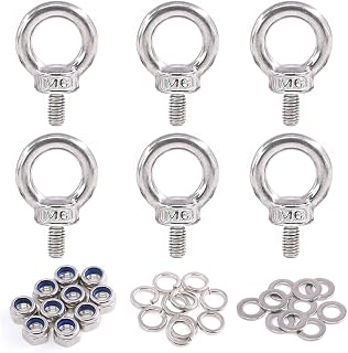 Glarks 36Pcs 304 Stainless Steel M6 Male Thread Machinery Shoulder Lifting Ring Eye Bolt with Lock Nuts/Lock Washers/Flat Washers Set