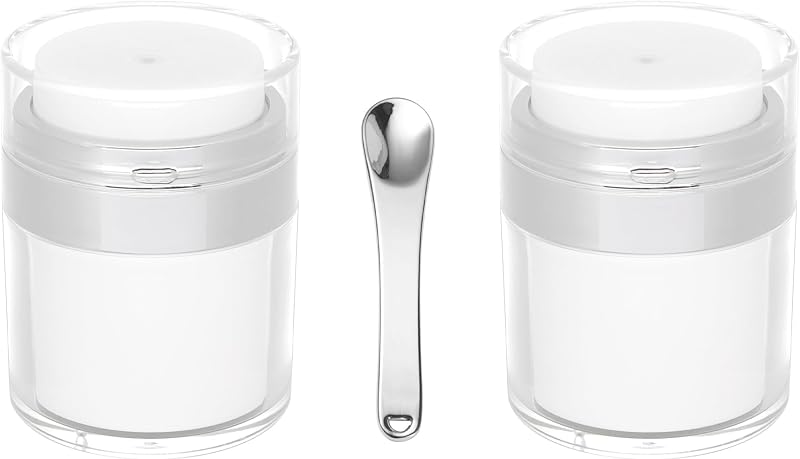 Snowso 2 Frascos Recarregáveis com Bomba Airless e Espátula Cosmética, 30 g, Prata