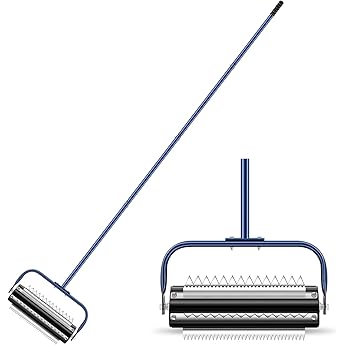 14ft Stainless Steel Lake Weed Roller, Beach Roller Lake Weed Remover, Rid Weeds Roots and Muck Buildup, 4 Aluminum Handles, 6 Preassembled Stainless Steel Blades, Super Easy Assembly, Blue.