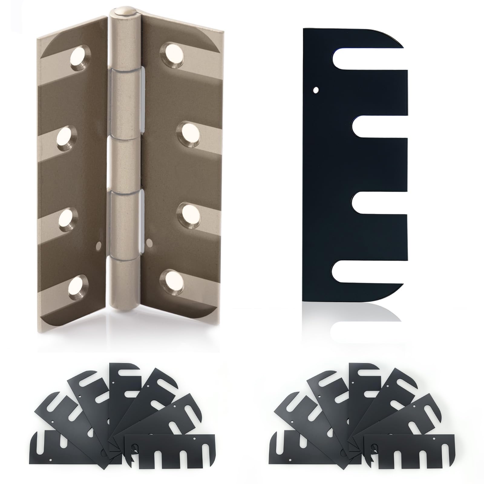 Heavy Duty Door Hinge Shims 12 Pack (C-Shape Slot with Offset Screw Layout), High-Strength Metal Shims with Anti-Corrosion Coating for Door Alignment &amp; Repair, Residential &amp; Commercial Use (4.5 Inch)