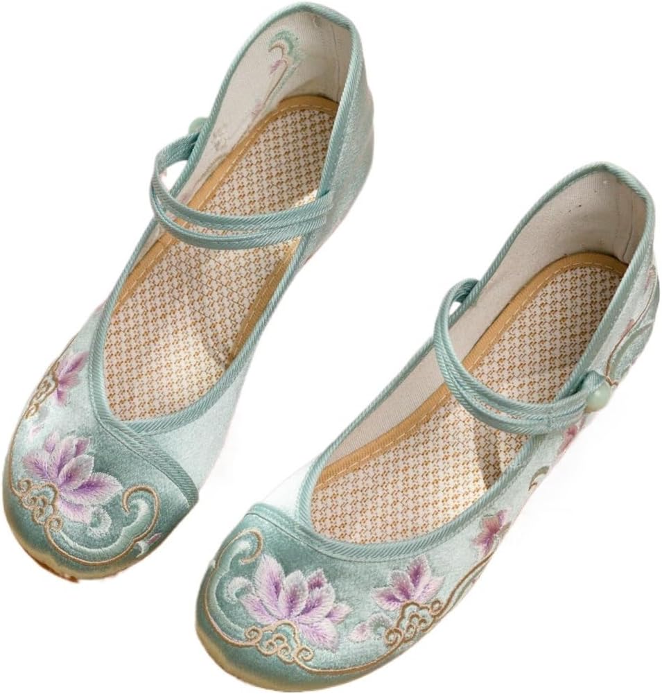 Chinese Ethnic Style Exquisite Flower Embroidered Shoes Retro Classic Comfort Ankle Strap Shoes Cheongsam Walk Show Yoga Ballet Shoes for Women(Color:White,Size:5.5)