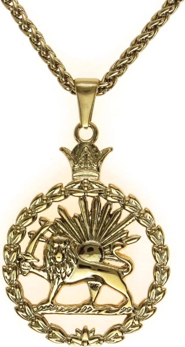 Persian Pahlavi Lion and Sun Shir Khorshid Flag Necklace Chain