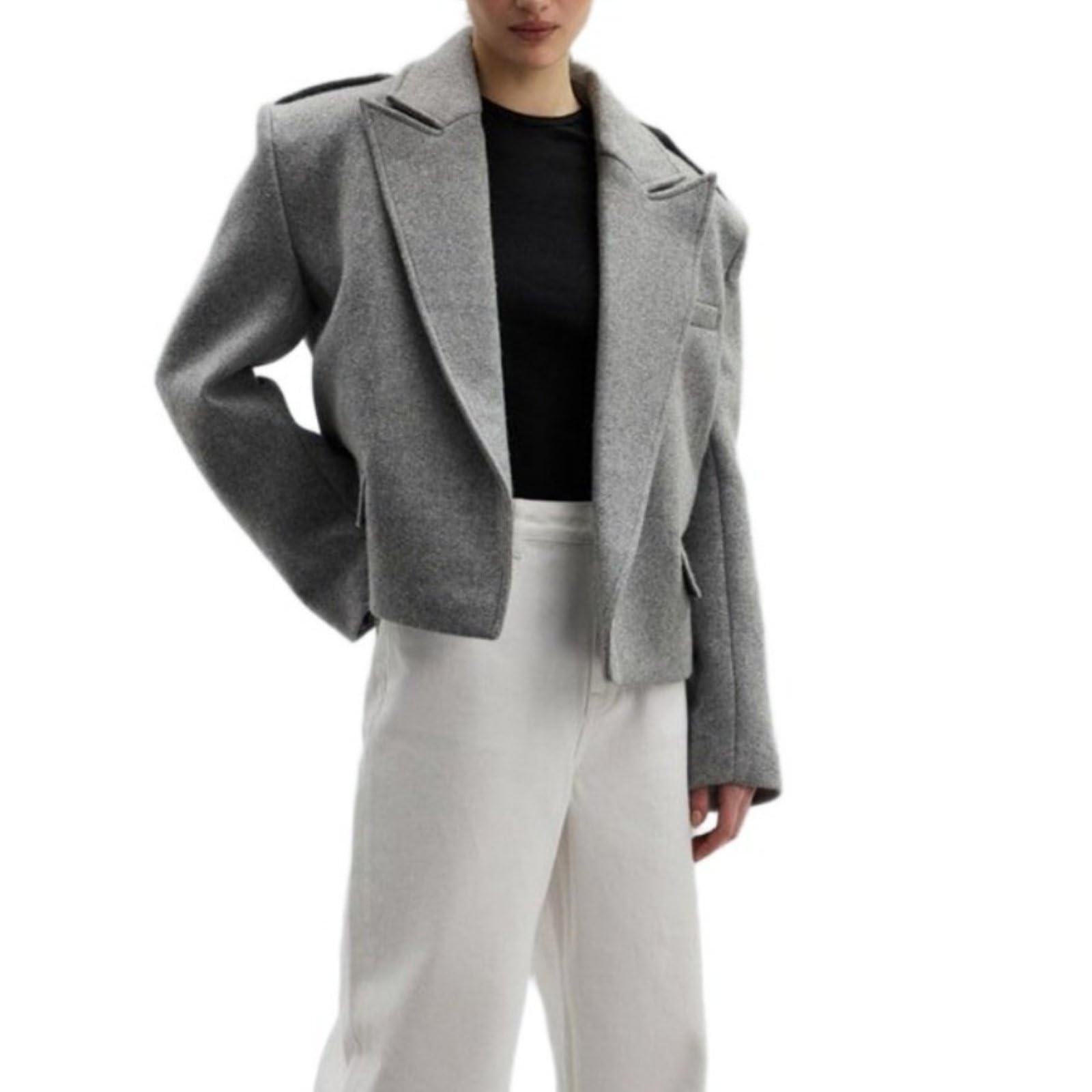 Blazer Casual Da Donna, Manica Lunga Modello Boyfriend Vestibilità Comoda Aperto Sul Davanti Giacche Corte