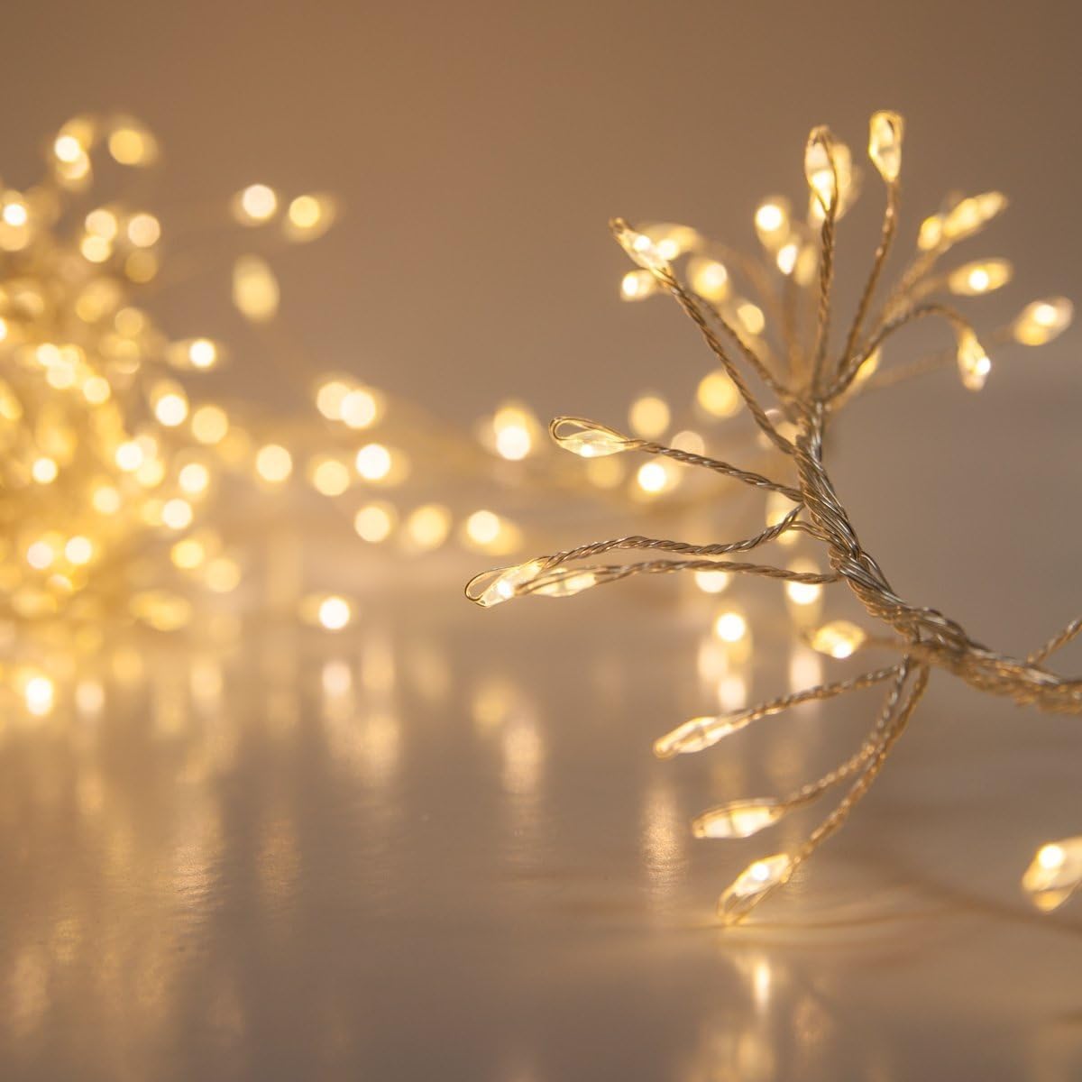 Feuerwerks-Lichterkette, 5m, Weihnachtsbaum-Dekoration, 800 Micro-LEDs, Lichterkette, Warmweiß, 8 Modi dimmbar, LED, 31V, 2200K, 2m Kabel, Feuerwerk-Design, Weihnachten