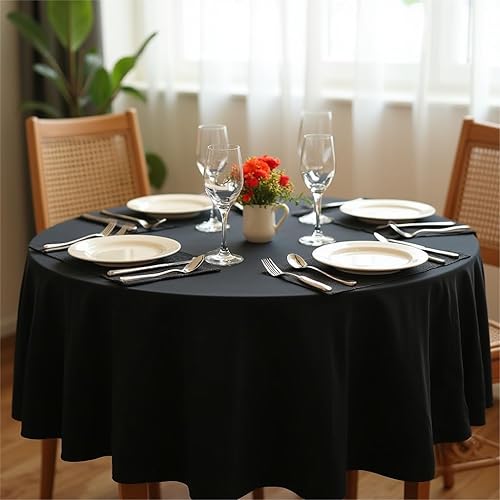 Miniatura 10 de sancua Mantel redondo de 60 pulgadas, resistente al agua, a prueba de derrames, lavable, de poliéster, mantel decorativo para mesa de comedor,