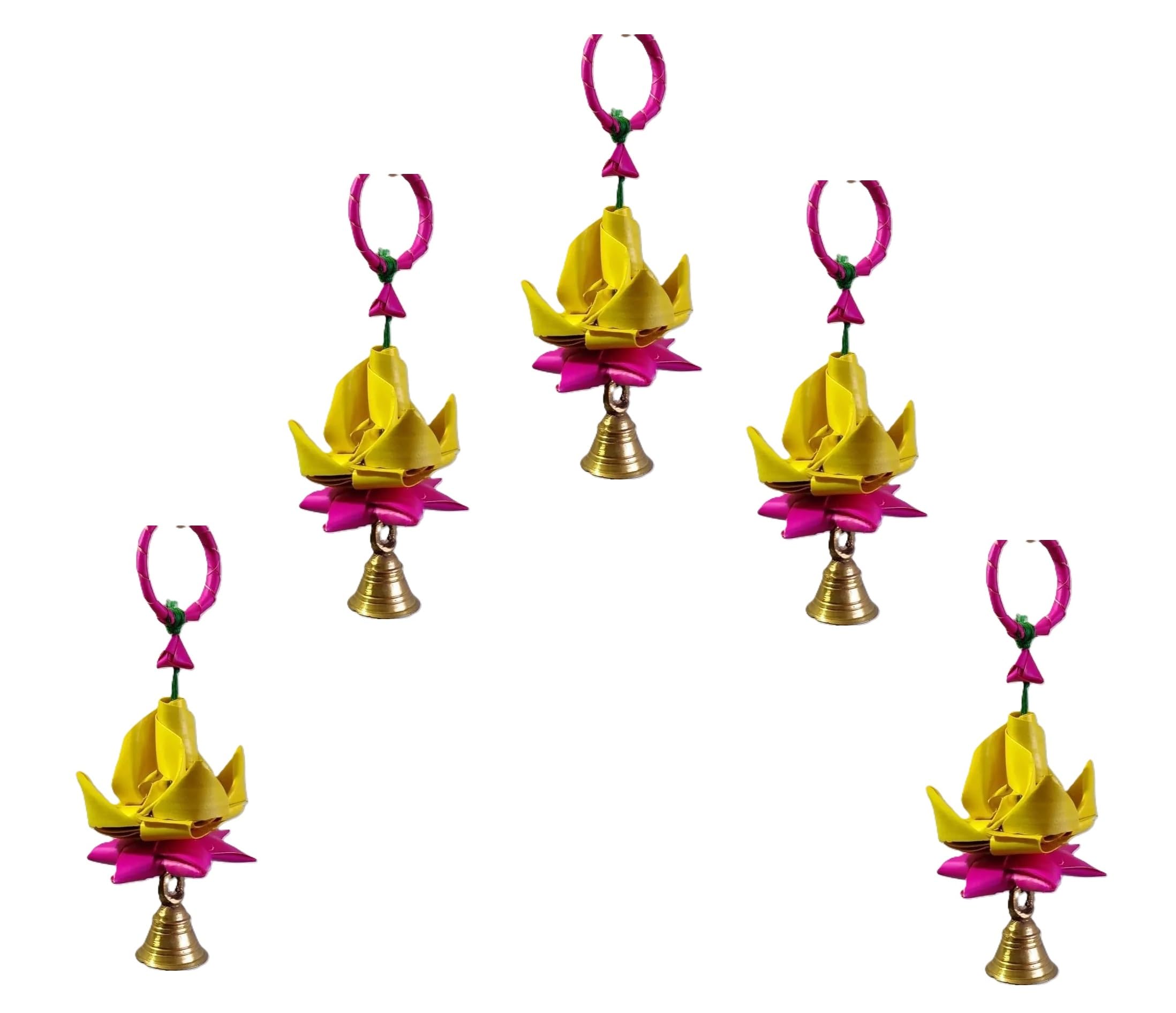SPHINX Handmade Palm Leaf Parrots Hangings, Palm Leaf Lotus Hangings, Eco-Friendly Organic Decorations for Main Entrance Pooja Room (Color as per Stock) - (5 Pieces- Lotus Hangings, Small)