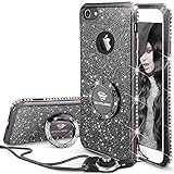 iPhone 6s Plus Case, Glitter Cute Phone Case Girls with Kickstand, Bling Diamond Rhinestone Bumper with Ring Stand Clear Thin Protective Sparkly iPhone 6 Plus, 6s Plus Case for Girl Women - Jet Black