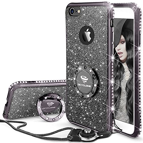 iPhone 6s Plus Case, Glitter Cute Phone Case Girls with Kickstand Bling Diamond Rhinestone Bumper Ring Stand Thin Soft Protective Sparkly Apple iPhone 6 Plus, 6s Plus Case for Girl Women - Mauve Black