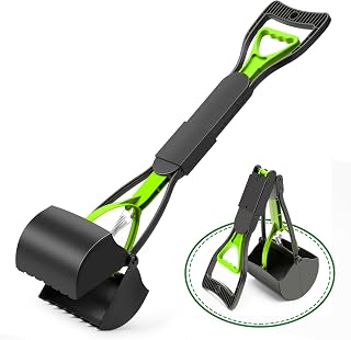 Pet Pooper Scooper for Large Small Dogs and Cats Long Handle Pet Waste Scooper with Durable Spring Jaw Shovel for Easy Grass and Gravel Pick Up 45CM(Green) (Green-Foldable)