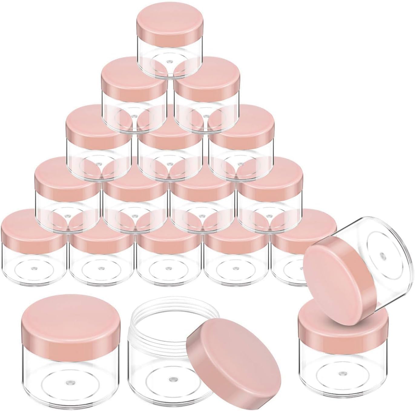 Parfumlism Pink 50Pcs Empty Plastic Round Pot Jars,20Ml Tiny Makeup Sample Containers With Colorful Lids For Liquid Creams,Cosmetic Containers Set For Lip Balms, Lotion, Powder, Beauty Products (Pink)