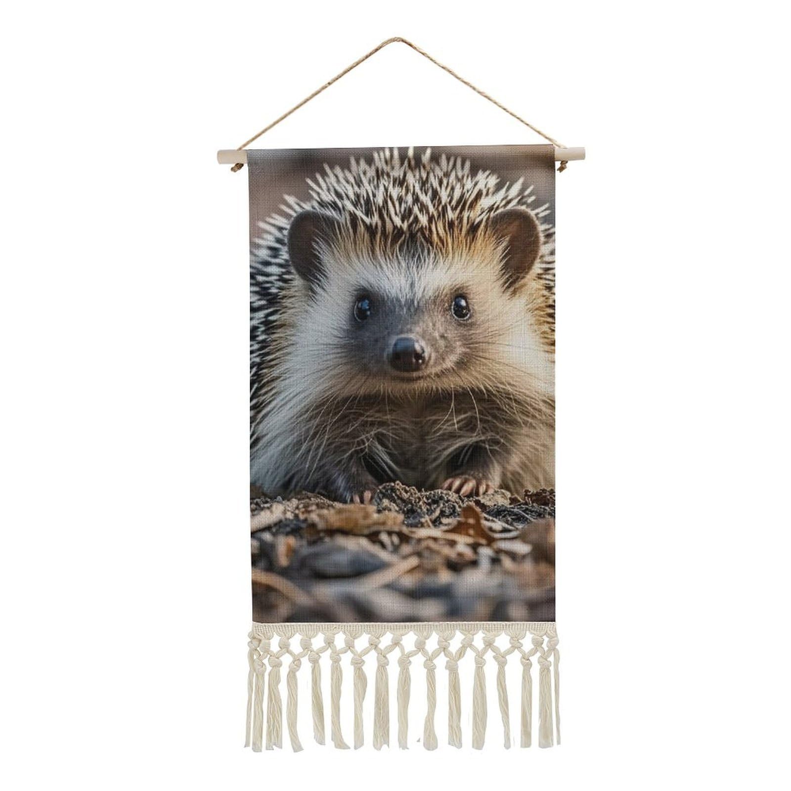 FekiLoot Hedgehog Wall Art Poster Hanger Frame Vertical Tassel Tapestry Cotton Linen Hanging Poster Decorative Wall Art Prints Vintage Wall Art Decor for Home Bedroom Living Room Office