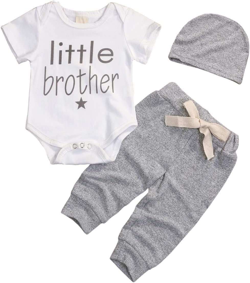 3Pcs Baby Boy Clothes Newborn Infant Bodysuit Summer Cotton Short Sleeve Romper +Pants+Hat Outfits Set