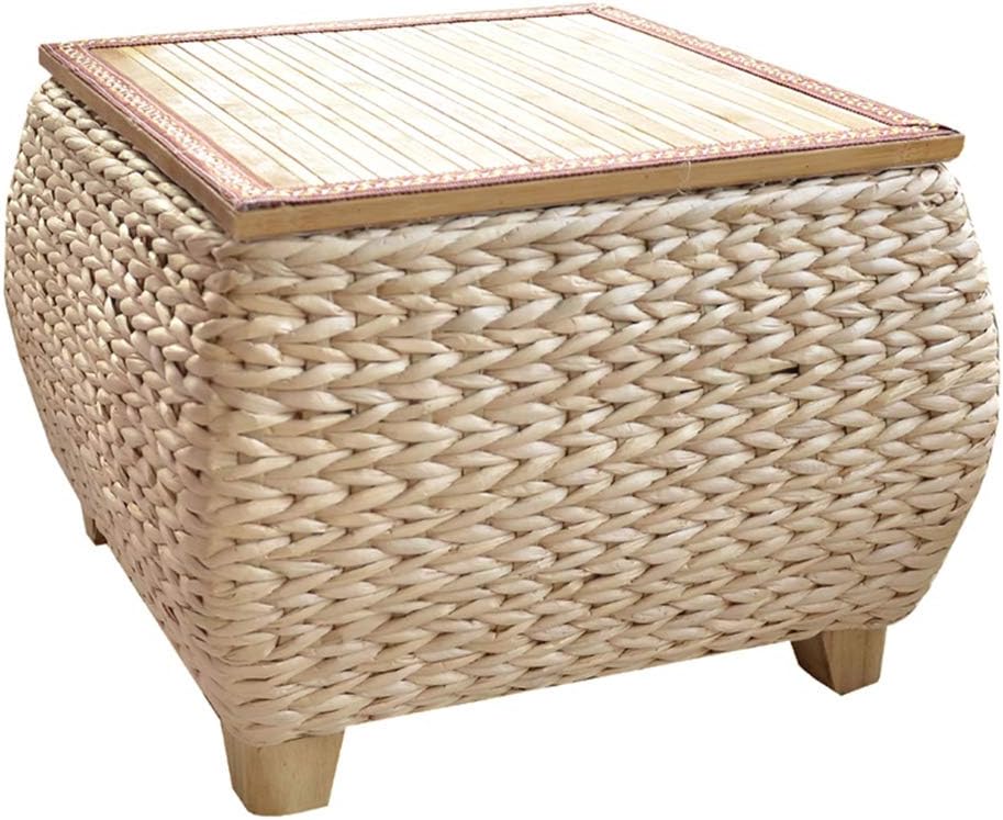 Home Woven Seagrass Storage Ottoman With Lid Ottoman Seating Storage Cube Decoration Furniture [Energy Class A]