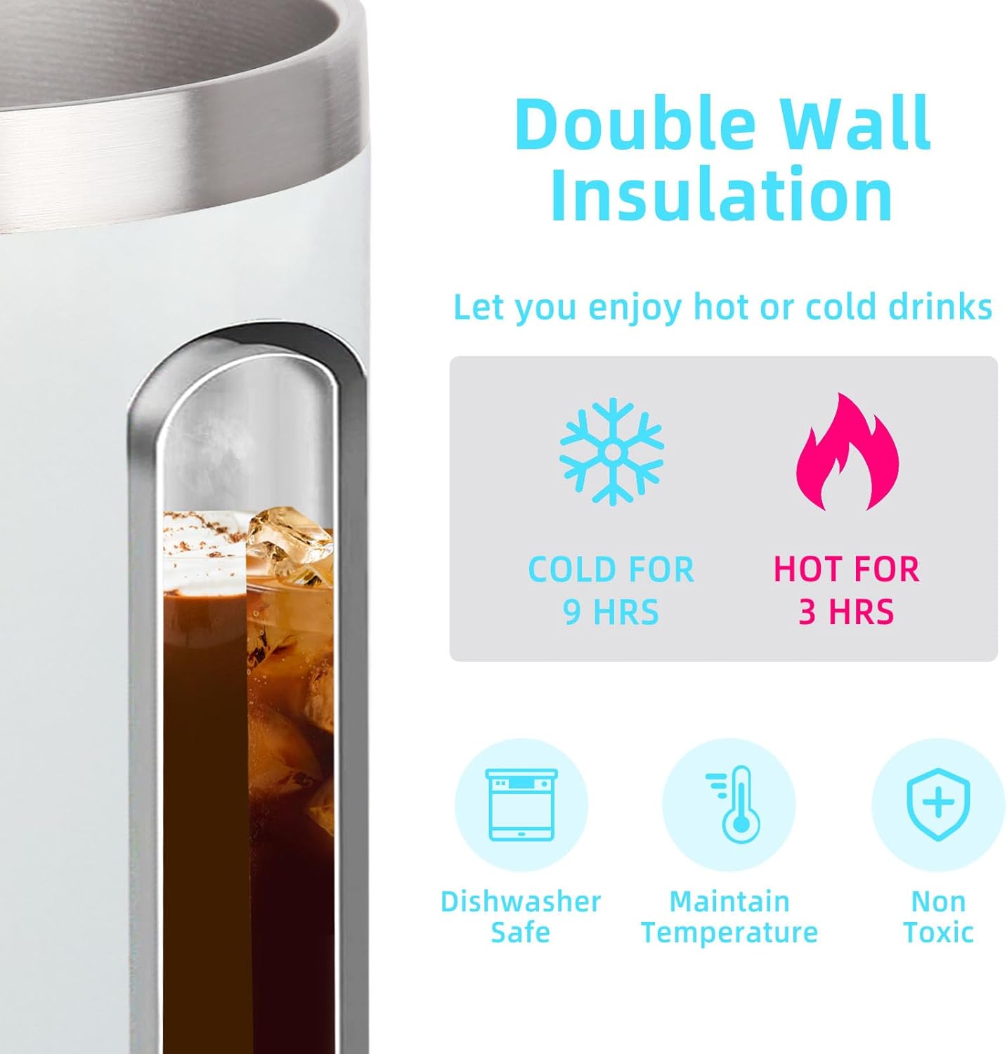 Volhoply 14oz sublimation Insulated Stainless Steel Coffee Mug with Lid Bulk 8 Pack,Double Wall Vacuum Travel Coffee Cup with Handle,Reusable Metal Cups Tumbler,Camping Mugs(Sublimation,8) - Image 5