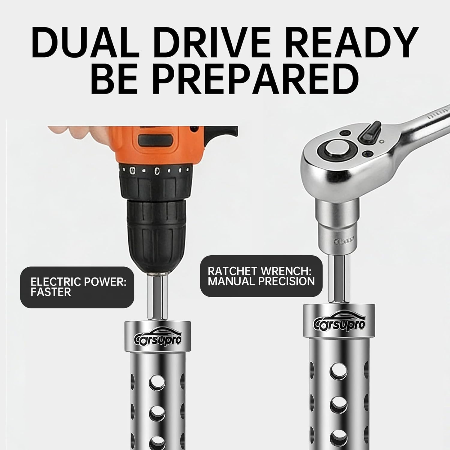 Heavy Duty Trailer Jack Drill Adapter - Universal 1" & 1/2" Drive Shaft Fit - One-Piece 304 Stainless Steel Power Drill Socket Attachment for RV, Camper, Boat Stabilizer Leveling Jacks