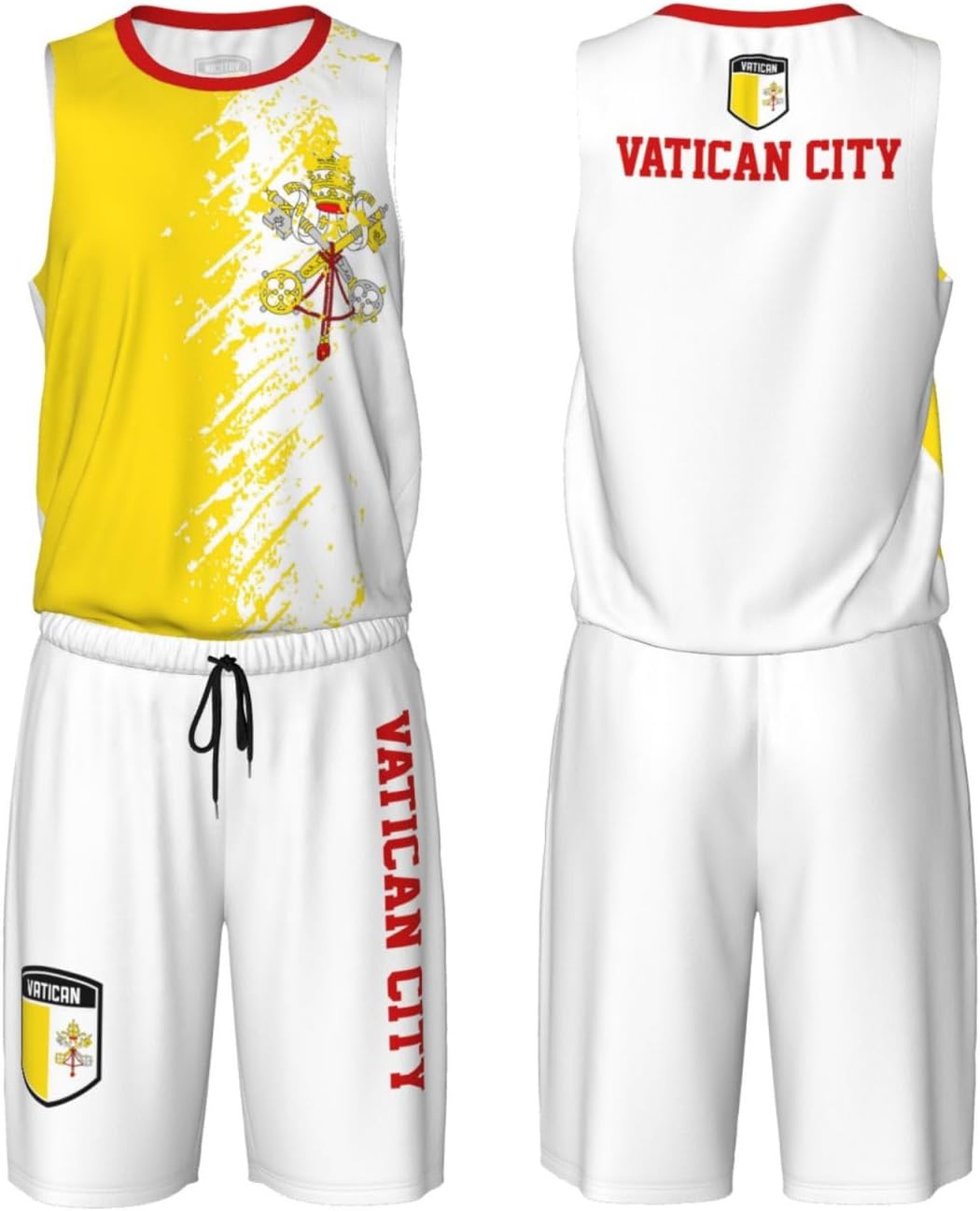 Vatican City Flag Grain (1) Basketball Jersey Uniform Suit for Men Adults Training Athletic Set