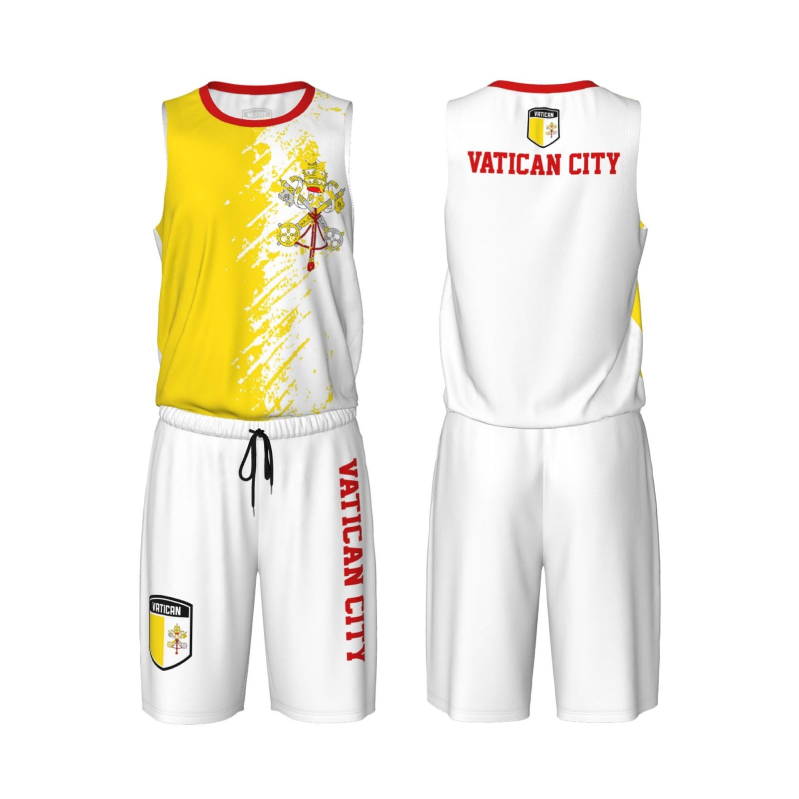 Vatican City Flag Grain (1) Basketball Jersey Uniform Suit for Men Adults Training Athletic Set