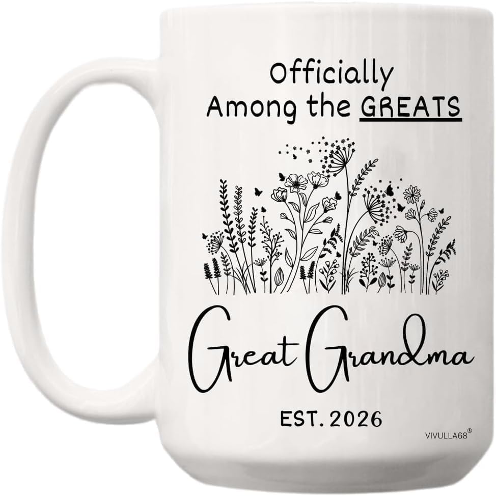Vivulla68 Taza de café con texto en inglés Great Grandma  Regalo para el Día de la Madre para la nueva bisabuela, taza de anuncio de embarazo 2026,
