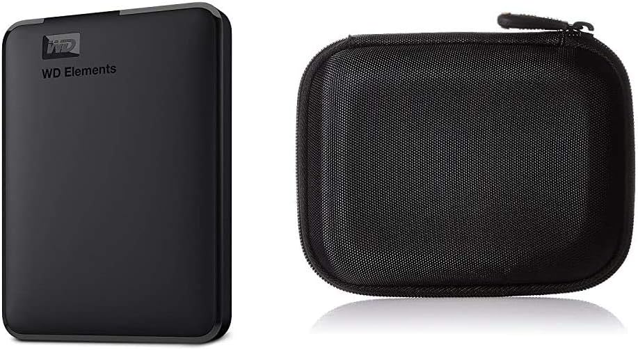 WD1 TB Elements Portable External Hard Drive - USB 3.0 & Amazon Basics Hard Black Carrying Case for My Passport Essential