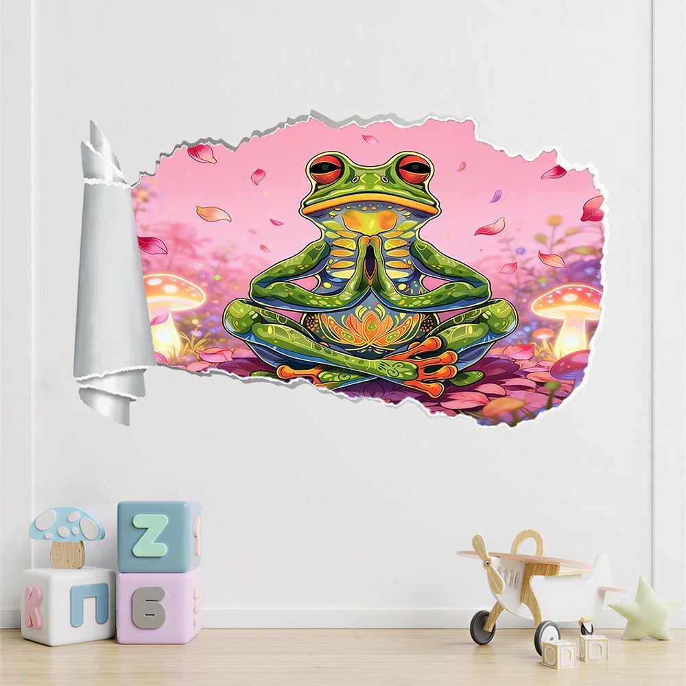 3D Wandtattoo Wanddurchbruch, Frosch-Yoga Durchbruch Wandaufkleber für Kinderzimmer, sticker für Wohnzimmer, Pilz Wandsticker, Wandbild Junge Mädchen Schlafzimmer