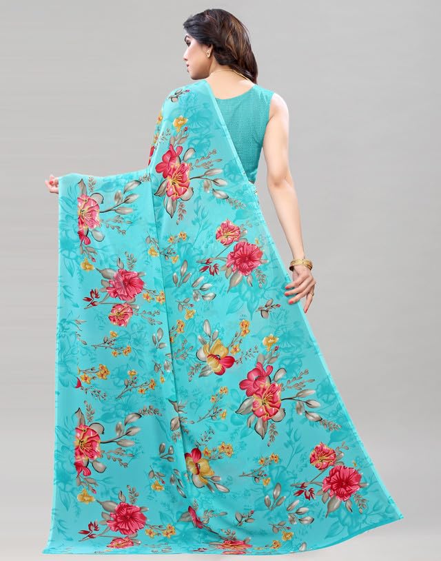 Image of SIRIL Women's Georgette Printed Saree With Unstitched Blouse Piece Combo Pack Of 2