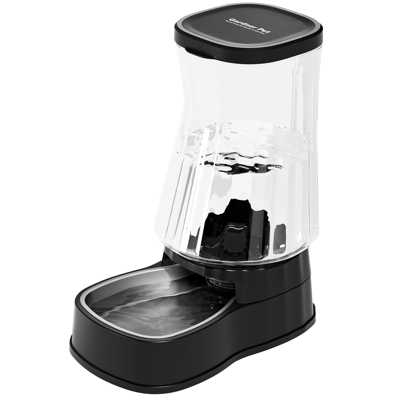 Gardner Pet 6L Dispenser Acqua Gatti, Dispenser Acqua Cani con Ciotola in Acciaio Inox, GravitÀ Abbeveratoio per Cani Non è Richiesta ElettricitÀ, Senza BPA, Nero