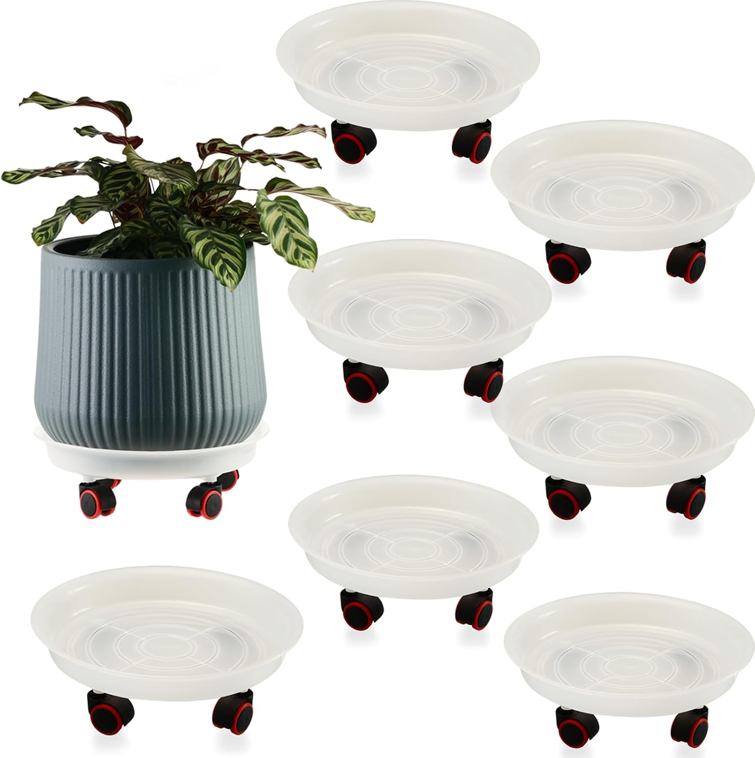 7 Packs 11.8 inches Large Plant Caddy Plant Saucers on Wheels Rolling Plant Stands Heavy-duty Plant Dolly Plastic Planter Roller Base Pot Movers Outdoor Plant Tray Coaster