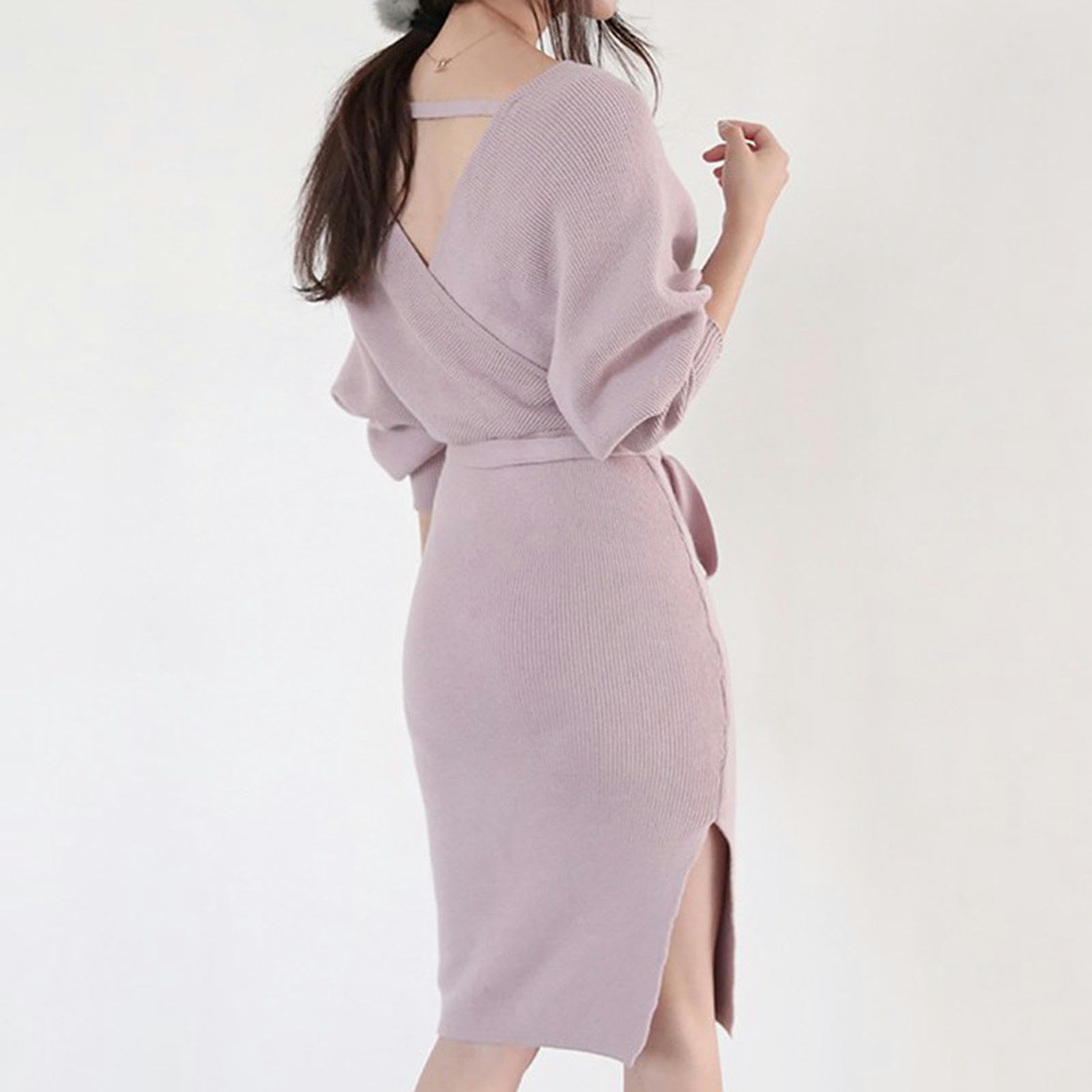 Vestito Abito A Maglia Autunno Autunno Fashi-Beige-codice Medio