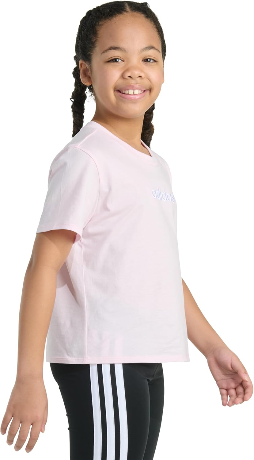 adidas Girls Short Sleeve Embroidered Logo T-Shirt - Image 2