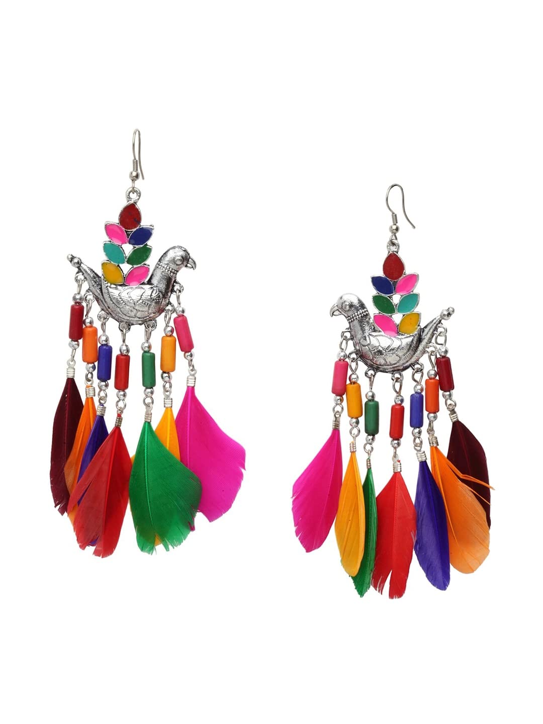 Shining DivaMulticoloured Feather Shaped Drop Earrings