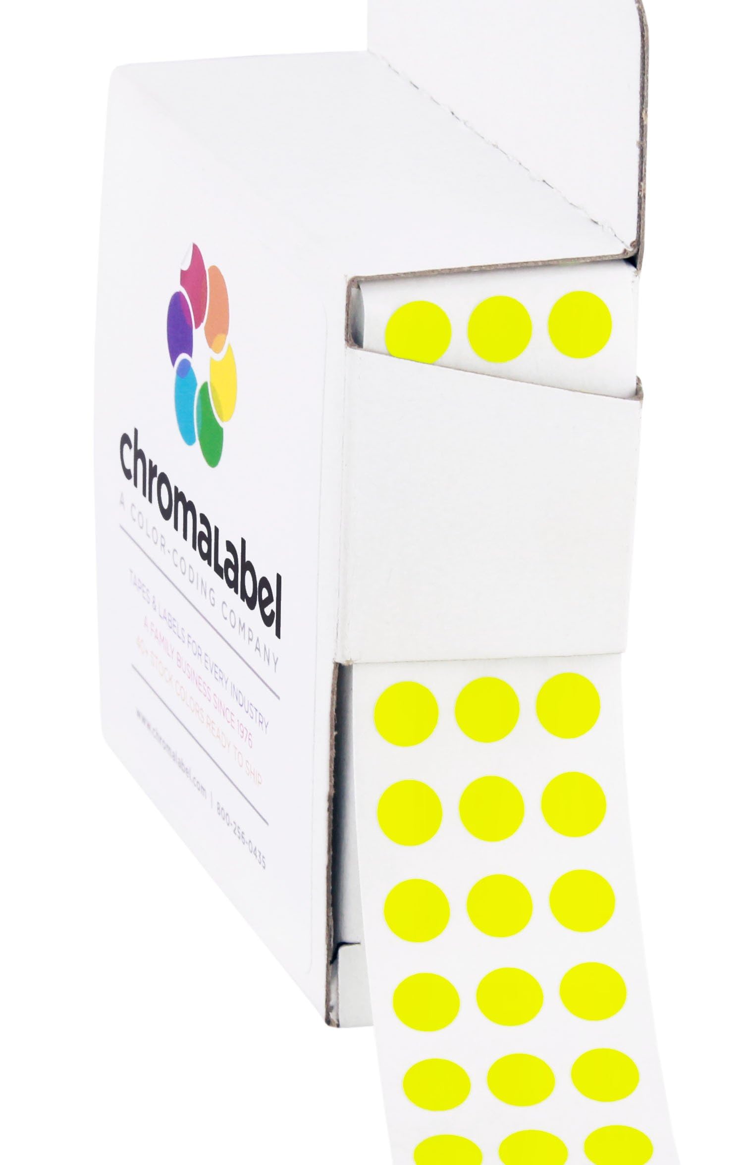 ChromaLabel 0.25 inch Round Label Permanent Color Code Dot Stickers, 250 Labels per Dispenser Box, Fluorescent Yellow