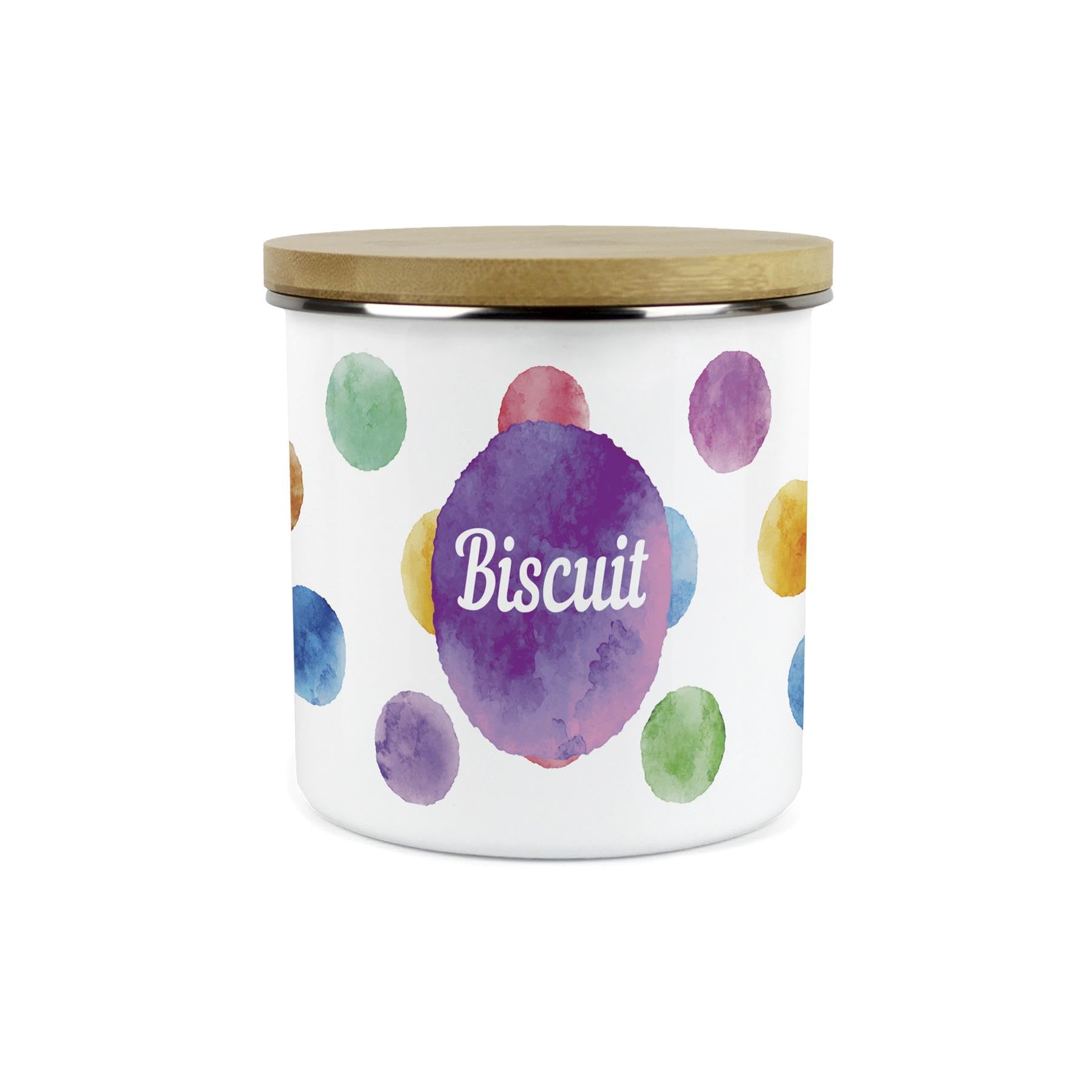 Purely Home Biscuits Polka Dots Small Storage Canister - Multicoloured Spotty Housewarming Homewares Presents - 1.2L Enamel Food Storage Container