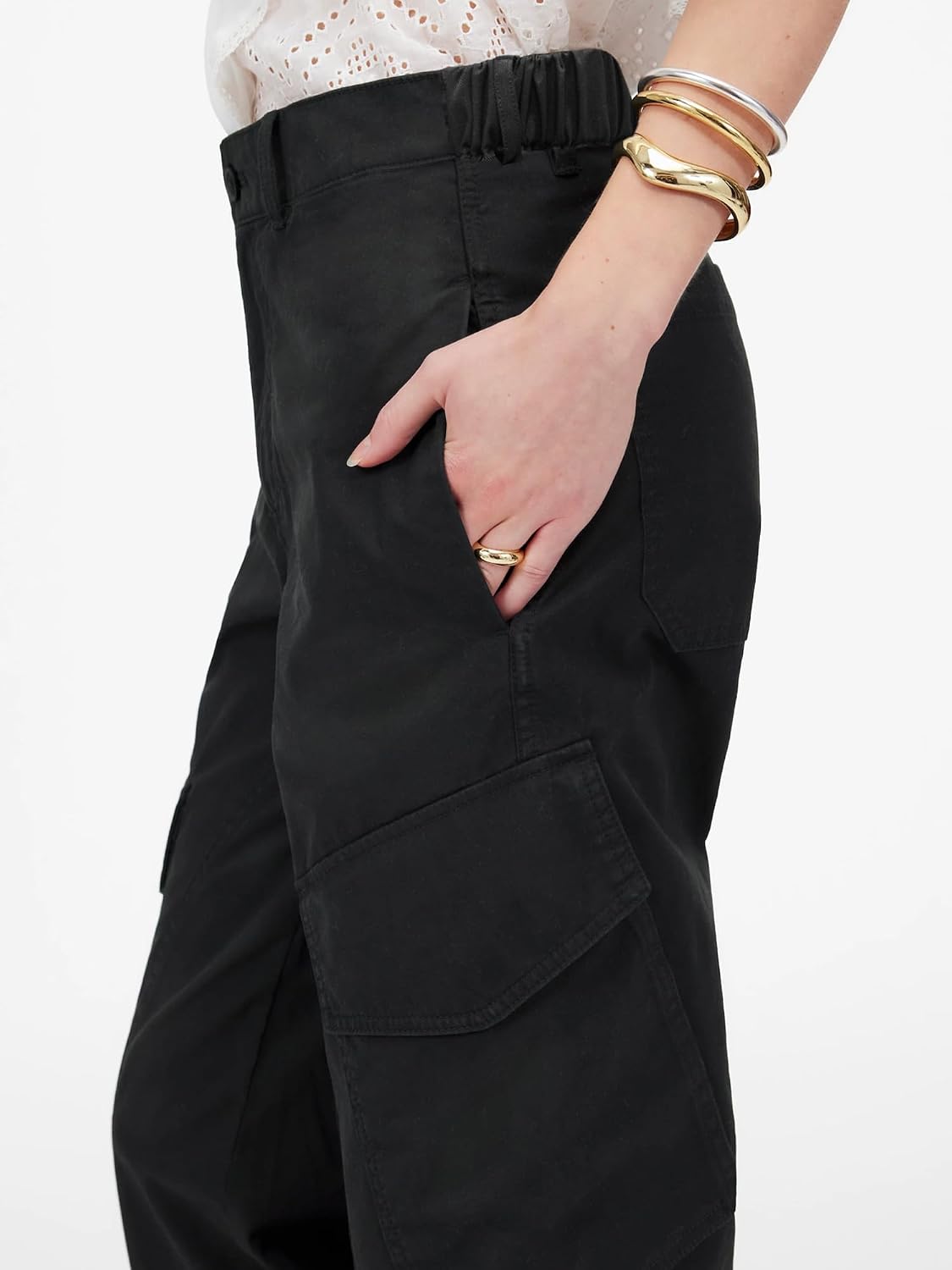 Women's Barrel Leg Cargo Pants, Utility Pants Workwear with Pockets, Trendy Curved Silhouette for Casual & Work Pants