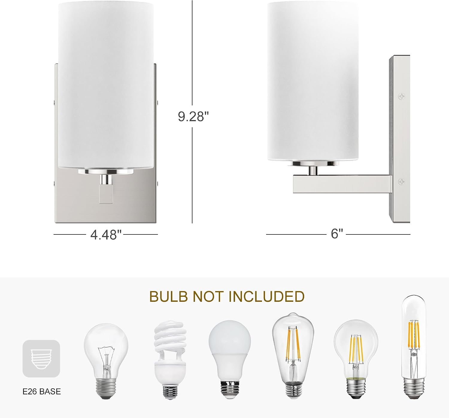 Tawson Talos 1-Light Wall Sconce in Brushed Nickel with Satin Etched Glass Shade for Hallway, Entryway, Passway, Dining Room, Bathroom, Garage, Kitchen, Balcony, Living Room