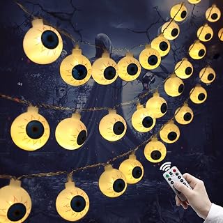Halloween Decorations Spooky Eyeball String Lights Waterproof Outdoor Indoor Use Halloween Props 8 Modes with Remote Control 3m 20 LED Halloween Ornaments (Warm White)