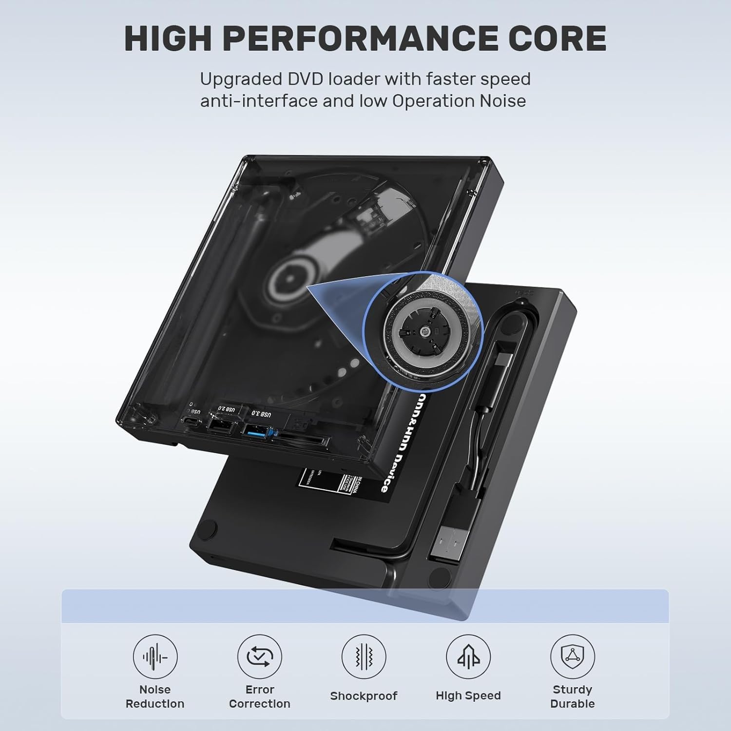 RyzCare Multi-functional, External CD/DVD Drive with USB Hub, Thin