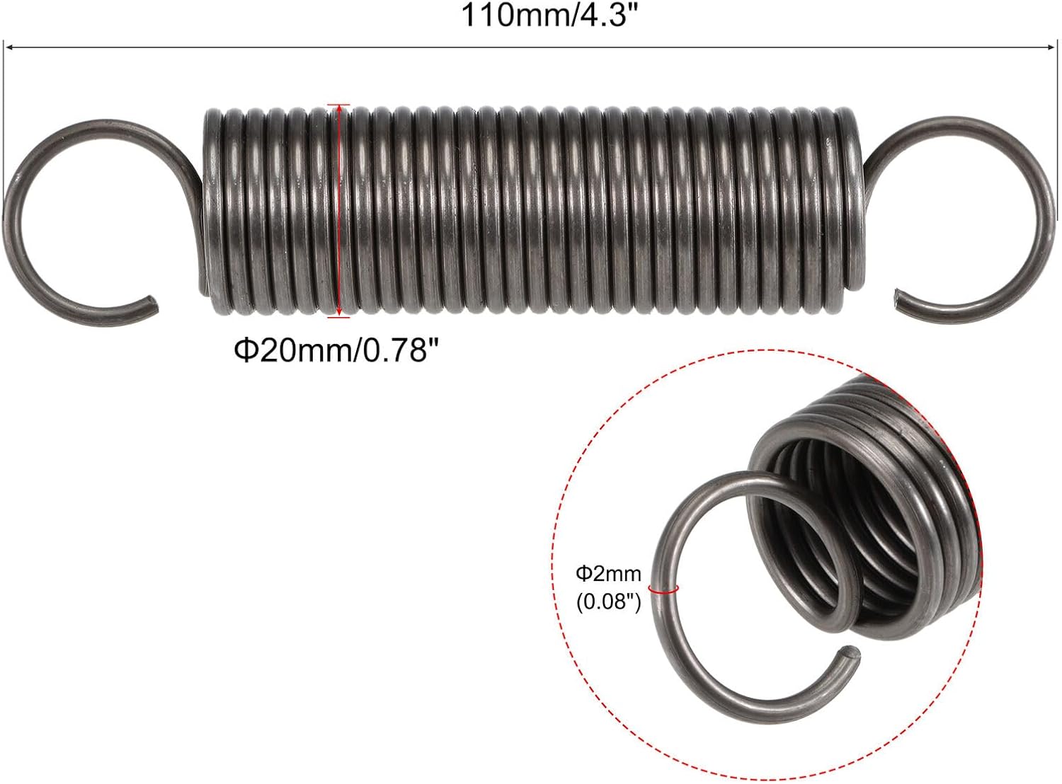 Toolparts And Accessories 2mmx20mmx110mm Extended Compression Spring 17.3Lbs Load Capacity Grey 2pcs (#CN#130824-08535)