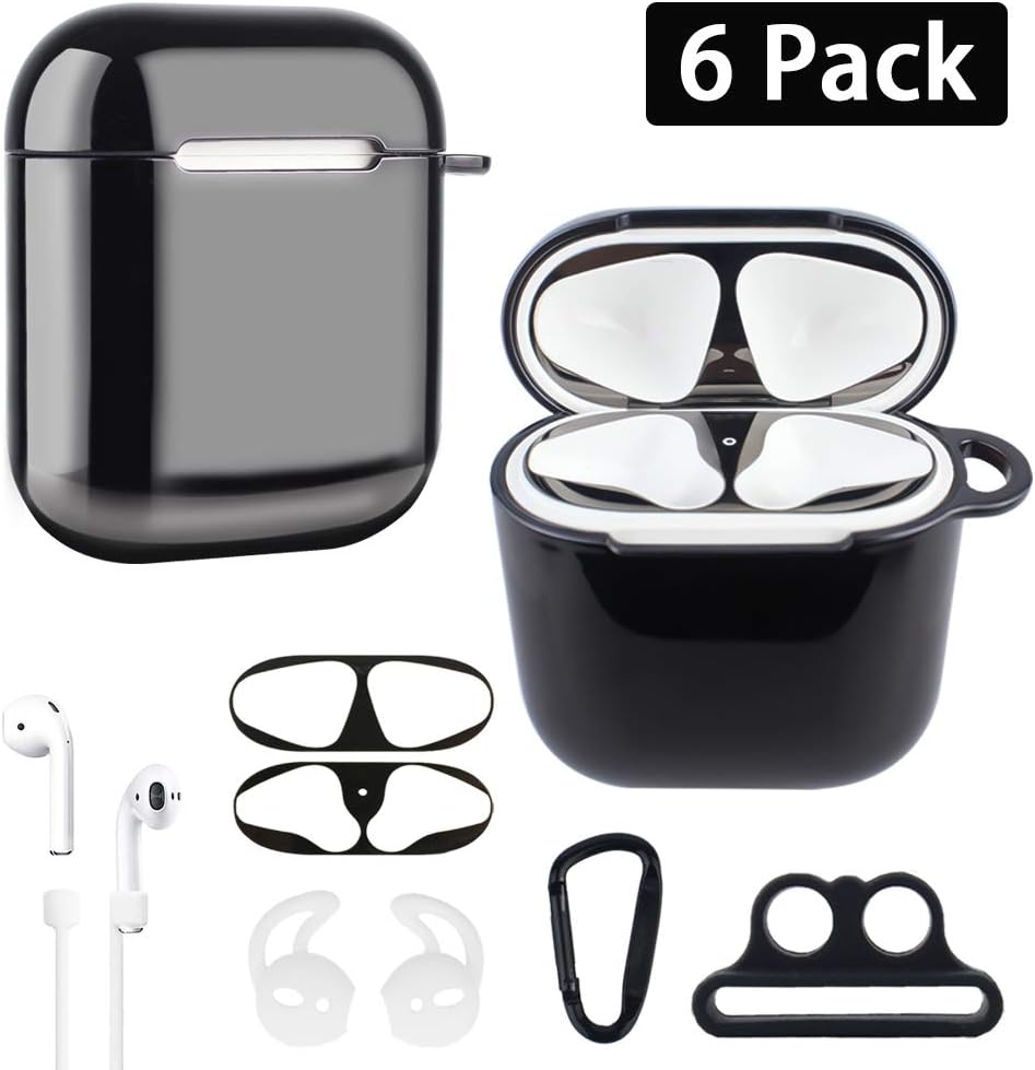 XORDING AirPods Case Front LED Visible Plating Soft TPU Protective Cover Shockproof Skin Airpods Accessories Kit for Apple AirPods 1 & AirPods 2 Charging 2019 (Black)