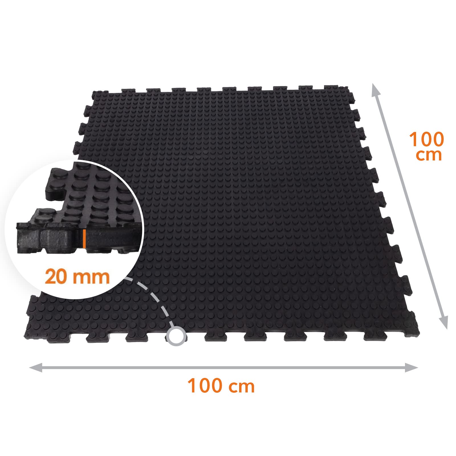 Puzzle isolatant | Tapis d'écurie en caoutchouc | Revêtement avec système de puzzle | Les tapis de sol en caoutchouc vulcanisé | 100 x 100 x 1,8 cm